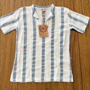 Blue and White Striped collarless linen kids shirt from Greece